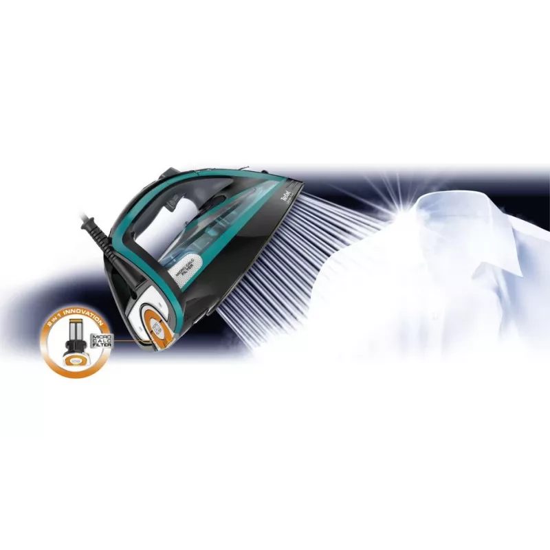 Tefal Ultimate Pure FV9844 sausā un tvaika gludeklis ar Durilium Autoclean zoli, 3200 W, melns, zils