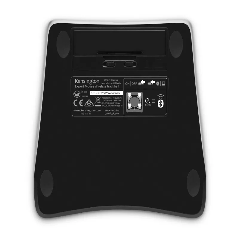 Kensington Expert pele bezvadu trackball, piemērota abām rokām, optiskais, RF bezvadu + Bluetooth, 400 DPI, melna