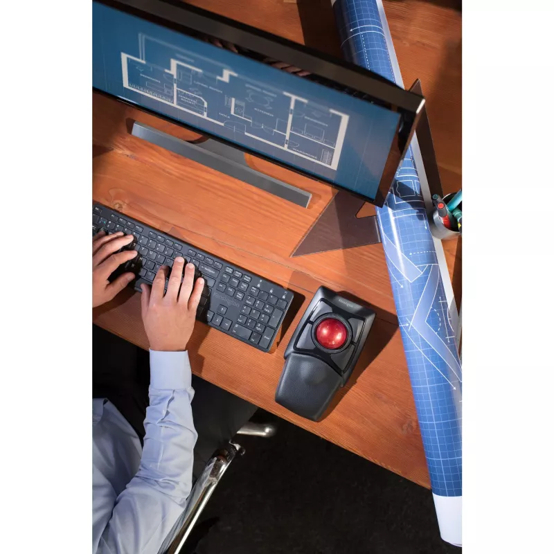 Kensington Expert pele bezvadu trackball, piemērota abām rokām, optiskais, RF bezvadu + Bluetooth, 400 DPI, melna