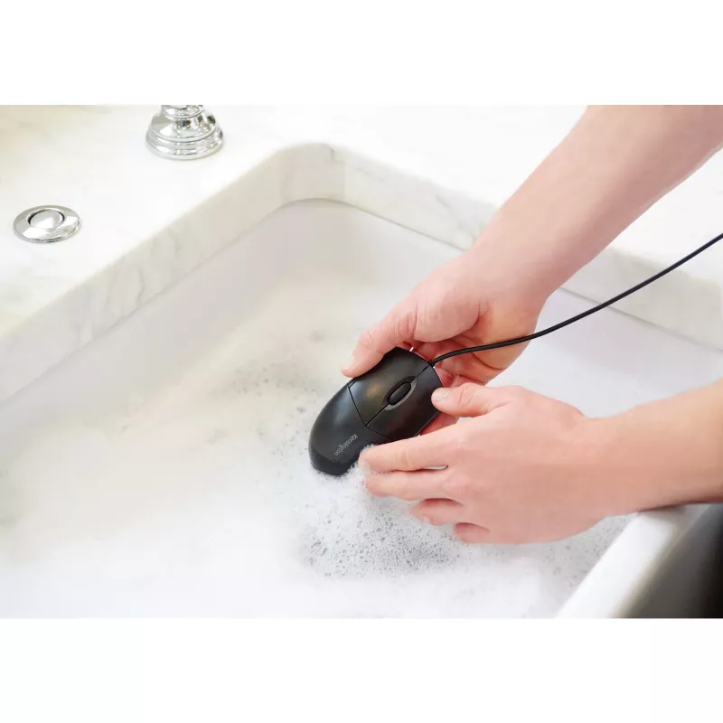 Kensington Pro Fit vadu mazgājamā pele, piemērota abām rokām, optiskā, USB, 1600 DPI, melna