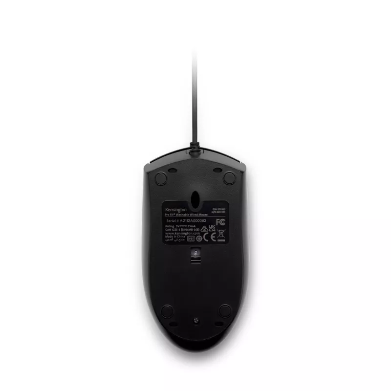 Kensington Pro Fit vadu mazgājamā pele, piemērota abām rokām, optiskā, USB, 1600 DPI, melna