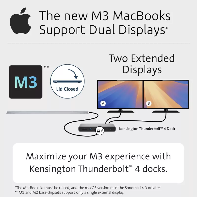 Kensington SD5760T Thunderbolt 4 Dual 4K dokstacija ar 96 W jaudas piegādi