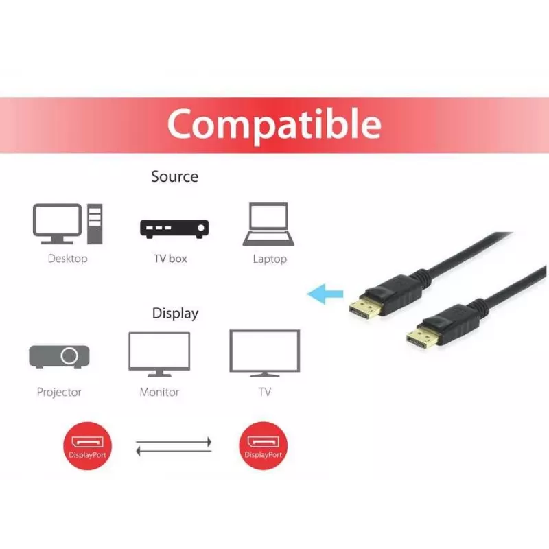 Equip DisplayPort 1.4 kabelis, 1 m