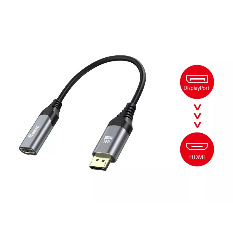 Equip DisplayPort 1.2 uz HDMI adapteris, 4K/60Hz, 0,15 m, DisplayPort, HDMI, vīrišķais, sievišķais, taisns