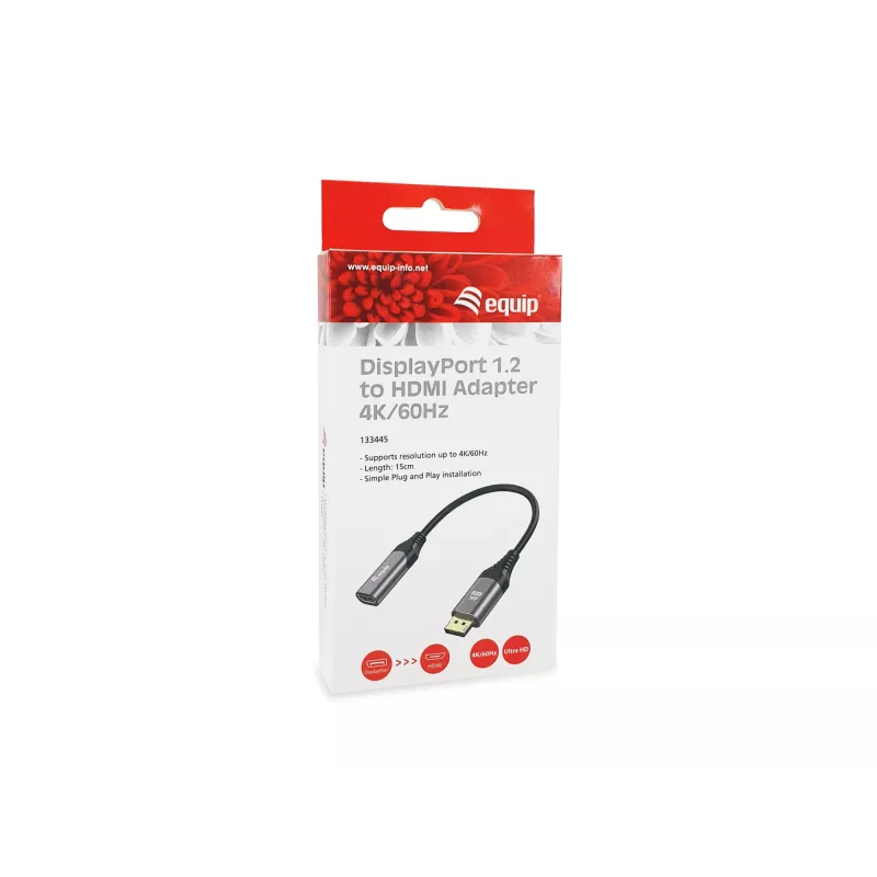 Equip DisplayPort 1.2 uz HDMI adapteris, 4K/60Hz, 0,15 m, DisplayPort, HDMI, vīrišķais, sievišķais, taisns