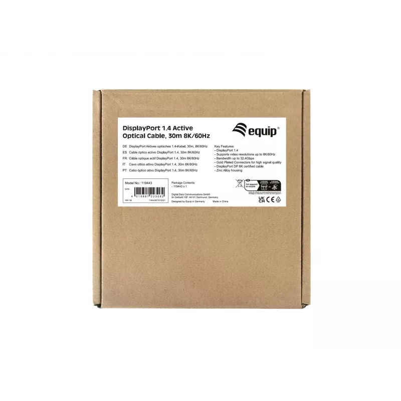 Equip DisplayPort 1.4 aktīvais optiskais kabelis, 30 m, 8K/60 Hz