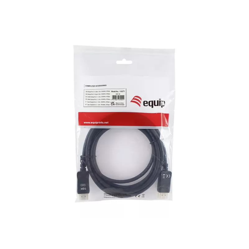 Equip DisplayPort 2.1 kabelis, 3,0 m, 16K/60Hz, 40 Gbps