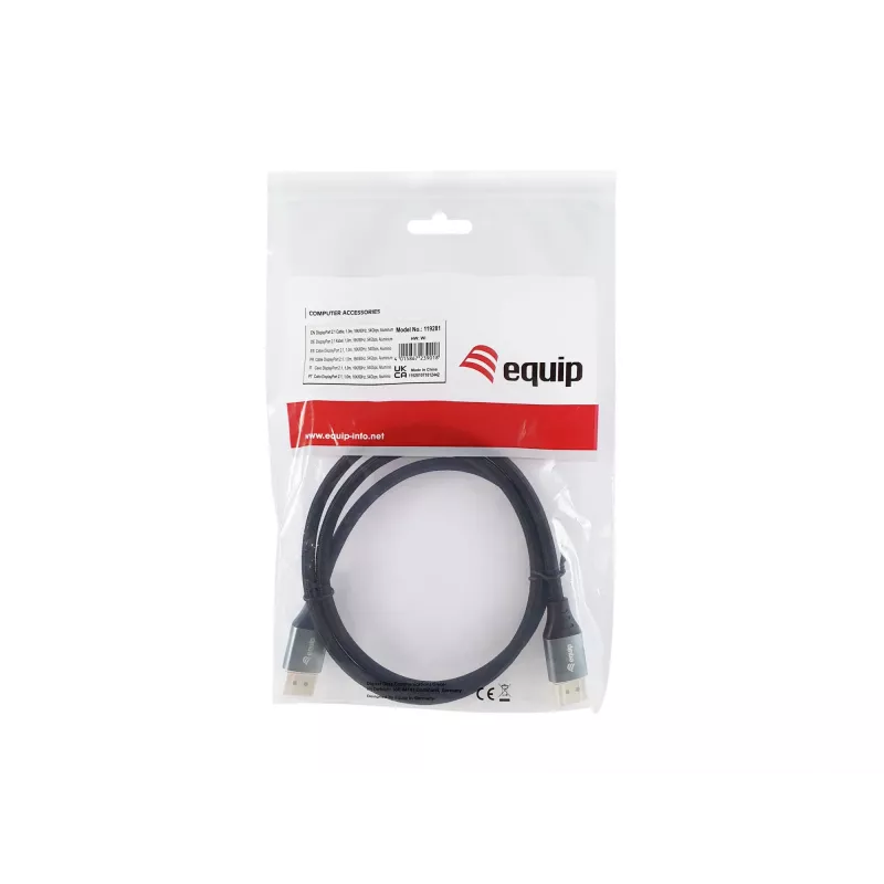 Equip DisplayPort 2.1 Premium kabelis, 1,0 m, 16K/60Hz, 54 Gbps