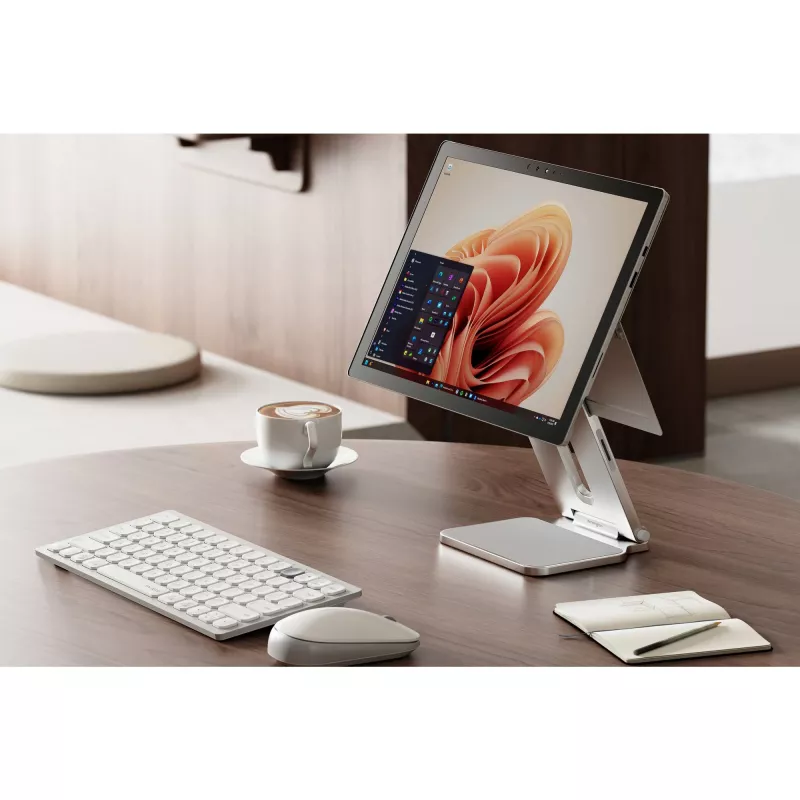 Kensington paaugstinātais statīvs Surface, platīna, alumīnijs, gumija, termoplastiskais poliuretāns (TPU), cinks, 126.4 mm, 139.3 mm, 193 mm, 612 g