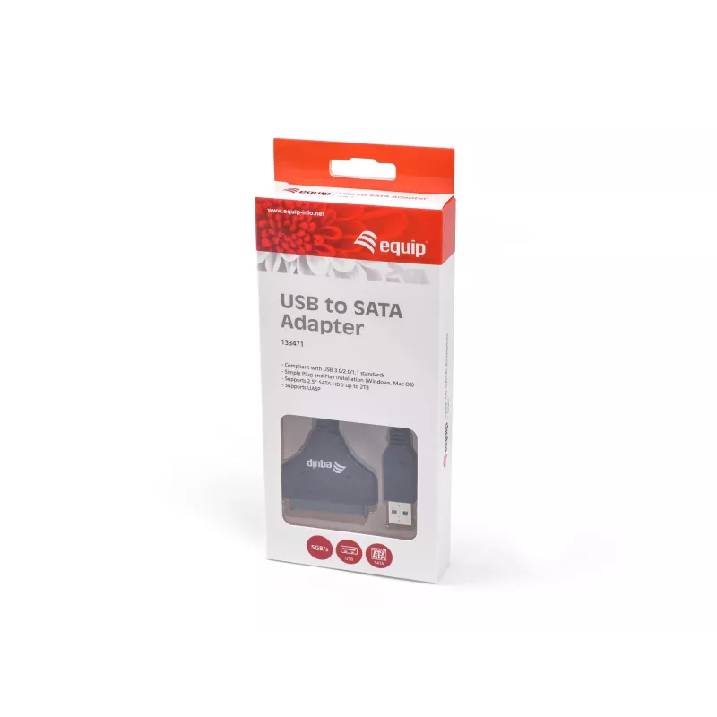 Equip USB 3.0 uz SATA adapteris, melns, 5 Gbit/s, CE, 50 mm, 9,5 mm, 550 mm