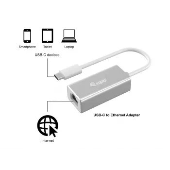 Equip USB Type C uz RJ45 Gigabitu tīkla adapteris, vadu, USB Type-C, Ethernet, 1000 Mbit/s, sudrabs