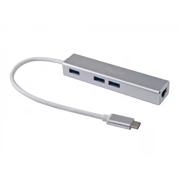 Equip USB-C uz 3 portu USB 3.0 centrmezgls ar Gigabit adapteri, USB 3.2 Gen 1 (3.1 Gen 1) Type-C, Sudraba, USB 3.2 Gen 1 (3.1 Gen 1) Type-A, WLAN, Alumīnijs, 22 mm, 15 mm