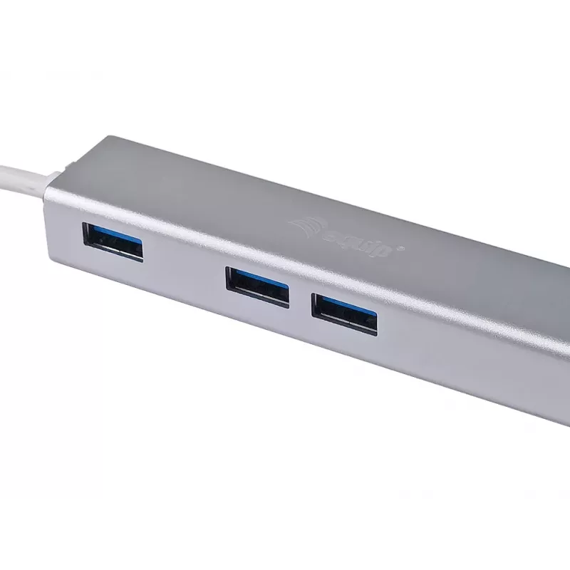 Equip USB-C uz 3 portu USB 3.0 centrmezgls ar Gigabit adapteri, USB 3.2 Gen 1 (3.1 Gen 1) Type-C, Sudraba, USB 3.2 Gen 1 (3.1 Gen 1) Type-A, WLAN, Alumīnijs, 22 mm, 15 mm