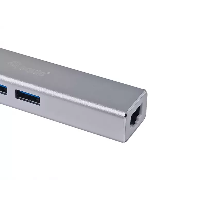Equip USB-C uz 3 portu USB 3.0 centrmezgls ar Gigabit adapteri, USB 3.2 Gen 1 (3.1 Gen 1) Type-C, Sudraba, USB 3.2 Gen 1 (3.1 Gen 1) Type-A, WLAN, Alumīnijs, 22 mm, 15 mm