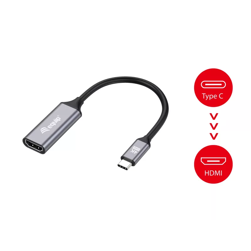 Equip USB-C–HDMI 2.0 adapteris, 4K/60Hz, 0,15 m, USB Type-C, HDMI, vīrišķais, sievišķais, taisns
