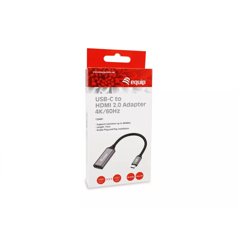 Equip USB-C–HDMI 2.0 adapteris, 4K/60Hz, 0,15 m, USB Type-C, HDMI, vīrišķais, sievišķais, taisns