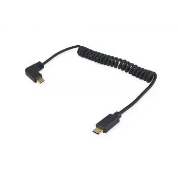 Equip USB 2.0 C to C 90° leņķa spirālvads M/M 1 m Melns