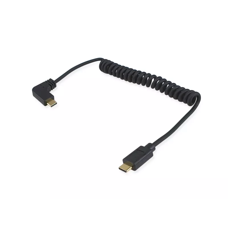 Equip USB 2.0 C to C 90° leņķa spirālvads M/M 1 m Melns
