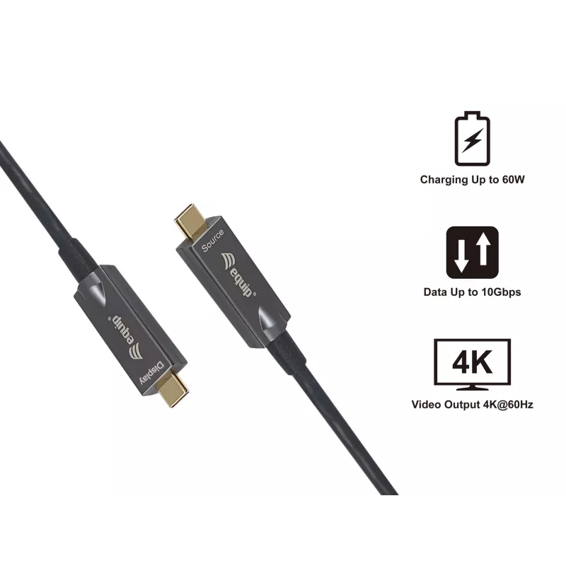Equip USB-C to C Active Optical kabelis, M/M, 5,0 m, PD 60 W, 4K/60 Hz, 10 Gbps, Video+Data+PD