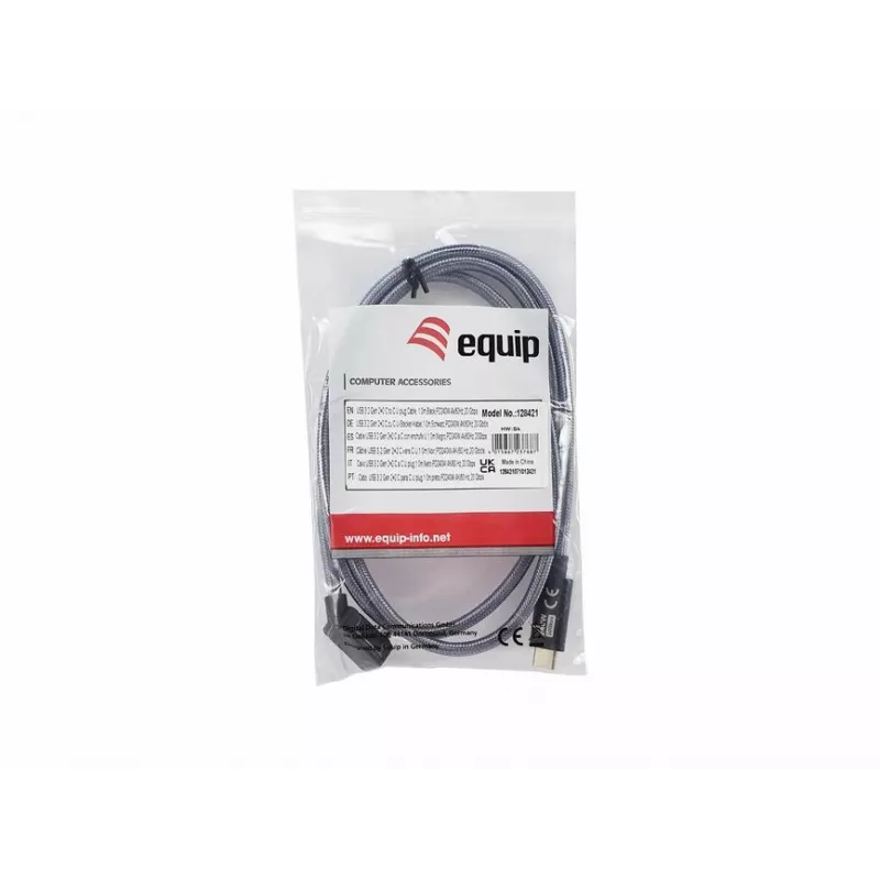 Equip USB 3.2 Gen 2x2 C to C U Plug kabelis, 1,0 m, Melns, M/M, PD240W, 4K/60Hz, 20Gbps
