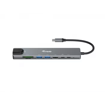 Equip USB-C 8-in-1 daudzfunkcionāls adapteris, vadu, USB Type-C, 100 W, 1000 Mbit/s, 1000BASE-T, IEEE 802.3ab