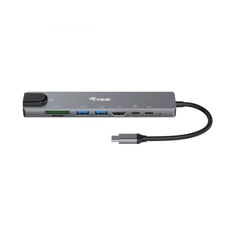 Equip USB-C 8-in-1 daudzfunkcionāls adapteris, vadu, USB Type-C, 100 W, 1000 Mbit/s, 1000BASE-T, IEEE 802.3ab