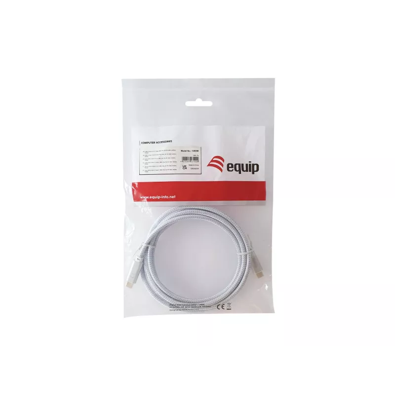 USB-C uz USB-C kabelis EQUIP 3,0 m — USB 3.2 Gen 2, 10 Gbps, PD 100W, 4K/60Hz, balts