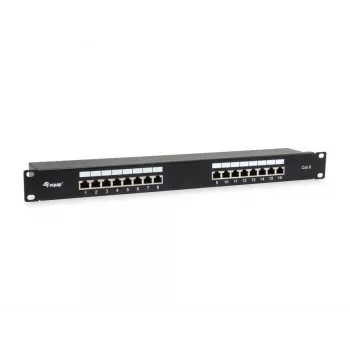 Equip 16-portu Cat.6 ekranēts sadales panelis, melns, 10/100/1000Base-T(X), Gigabit Ethernet, 1000 Mbit/s, RJ-45, Cat6, stiprināšana statīvā