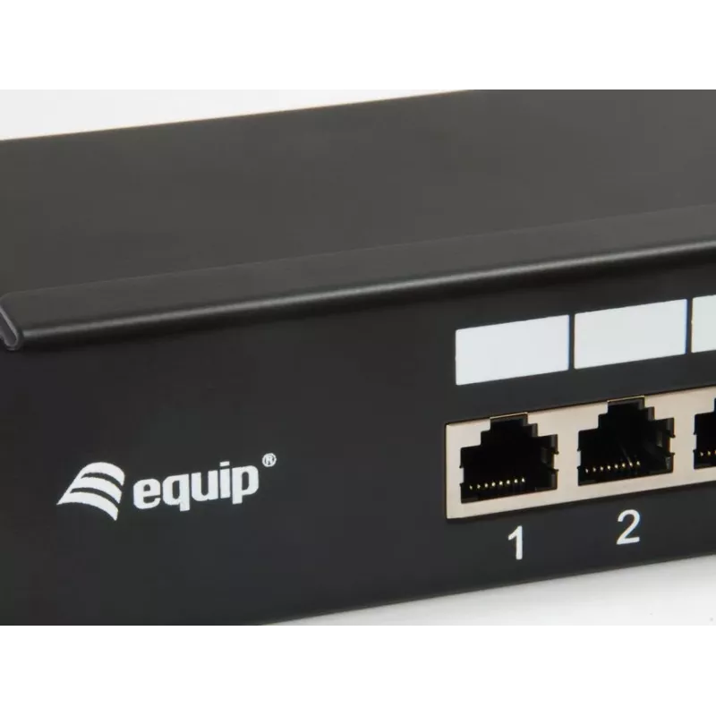 Equip 16-portu Cat.6 ekranēts sadales panelis, melns, 10/100/1000Base-T(X), Gigabit Ethernet, 1000 Mbit/s, RJ-45, Cat6, stiprināšana statīvā