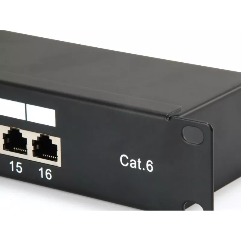 Equip 16-portu Cat.6 ekranēts sadales panelis, melns, 10/100/1000Base-T(X), Gigabit Ethernet, 1000 Mbit/s, RJ-45, Cat6, stiprināšana statīvā