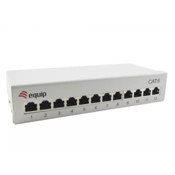 Equip 12 portu Cat.6 galda sadales panelis, gaiši pelēks, 10/100/1000Base-T(X), Gigabitu Ethernet, 1000 Mbit/s, RJ-45, Cat6, 1U
