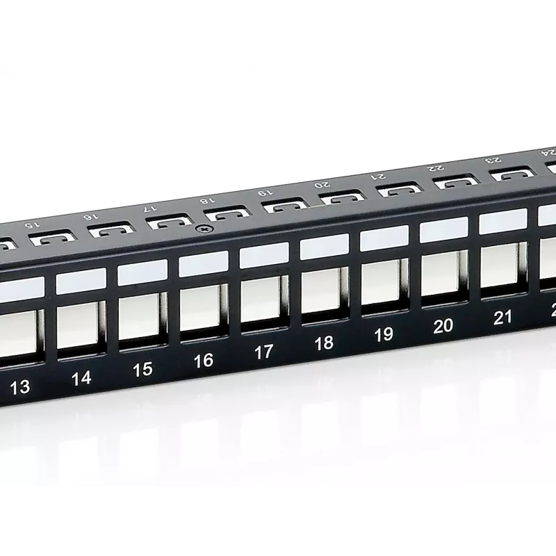 Equip 24-portu Keystone Cat.6 ekranēts sadales panelis, melns, Cat6, stiprinājums statīvā, 1U, melns, 92,5 mm, 483 mm