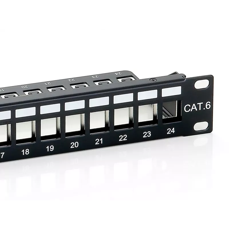 Equip 24-portu Keystone Cat.6 ekranēts sadales panelis, melns, Cat6, stiprinājums statīvā, 1U, melns, 92,5 mm, 483 mm