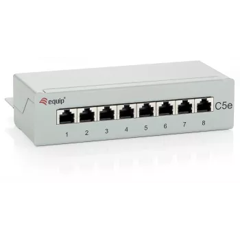 Equip 8 portu Cat.5e galda sadales panelis, gaiši pelēks, RJ-45, zelts, Cat5e, pelēks, ANSI/TIA/EIA 568, -40 - 80 °C