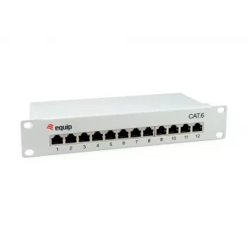 Equip 12-portu Cat.6 ekranēts ielāpu panelis, gaiši pelēks, Gigabit Ethernet, 1000 Mbit/s, RJ-45, Cat6, Cat6e, 1U, pelēks