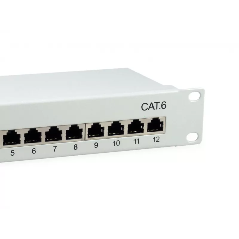 Equip 12-portu Cat.6 ekranēts ielāpu panelis, gaiši pelēks, Gigabit Ethernet, 1000 Mbit/s, RJ-45, Cat6, Cat6e, 1U, pelēks