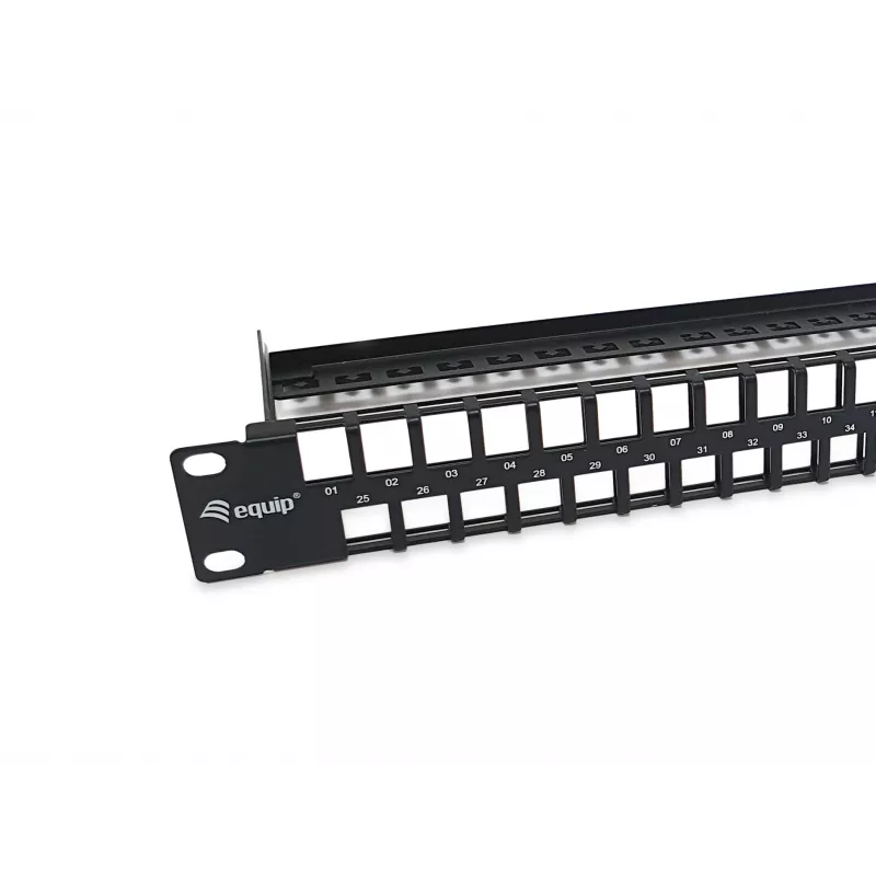 Equip 48-portu Keystone Cat.6 neekranēts sadales panelis, melns, RJ-45, Cat6, 1U, melns, tērauds, REACH, RoHS