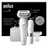 Epilators BRAUN Silk-épil 9 SES9-341 — 40 pincetes, Wet & Dry, 50 min akumulators, 2 ātrumi, balts