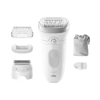Epilators BRAUN Silk-épil 7 7-041 — bezvada mitrā un sausā epilators ar MicroGrip, masāžu, skuvekli un bikini trimmeri, pelēks/baltā krāsā