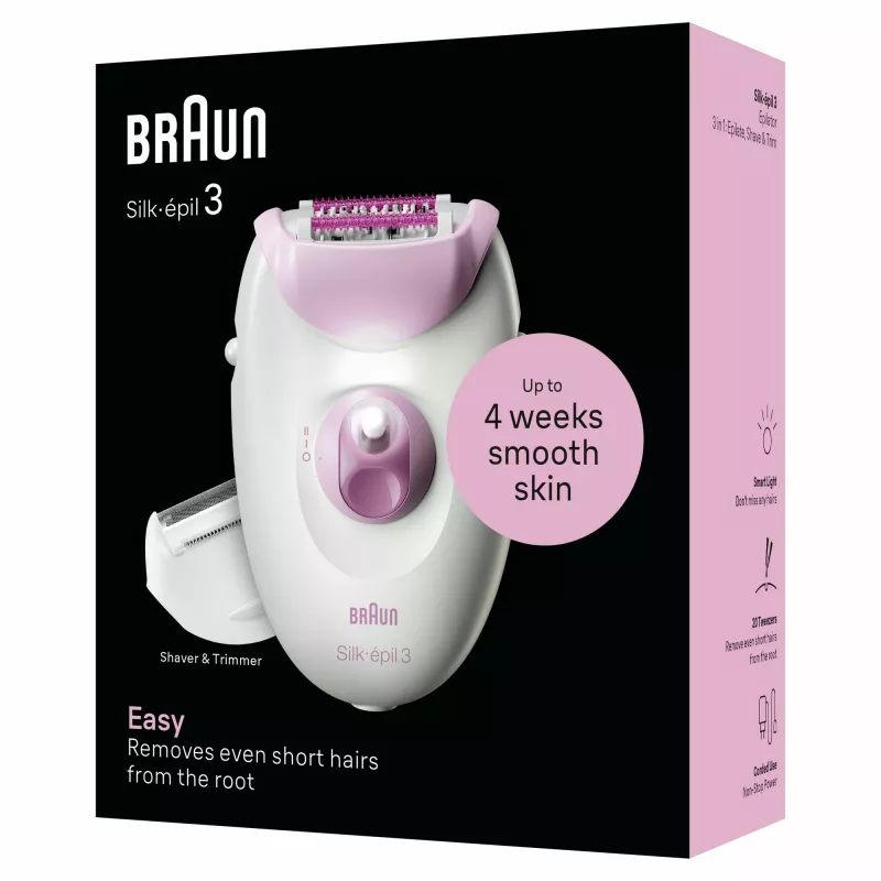 Epilators Braun Silk-épil 3 3-031 20 pincetes rozā balts