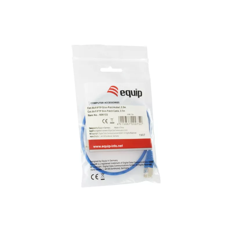 tīkla kabelis Equip Cat.6A F/FTP plāns komutācijas kabelis RJ-45 0.5m Blue