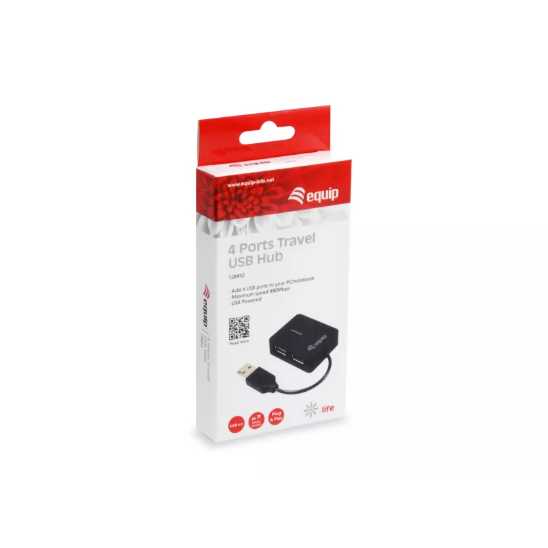Equip 128952 saskarnes centrs USB 2.0 480 Mbit/s melns