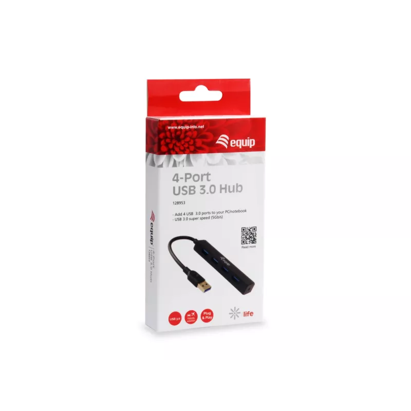Equip 128953 interfeisa centrmezgls USB 3.2 Gen 1 (3.1 Gen 1) Type-A 5000 Mbit/s melns