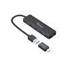 4-Portu USB 3.2 Gen 1 centrālmezgls Equip ar USB-C adapteri, melns, 5000 Mbit/s