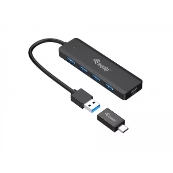 4-Portu USB 3.2 Gen 1 centrālmezgls Equip ar USB-C adapteri, melns, 5000 Mbit/s