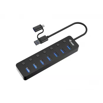 USB centrmezgls Equip 7 portu USB 3.2 Gen 1 centrmezgls ar strāvas adapteri