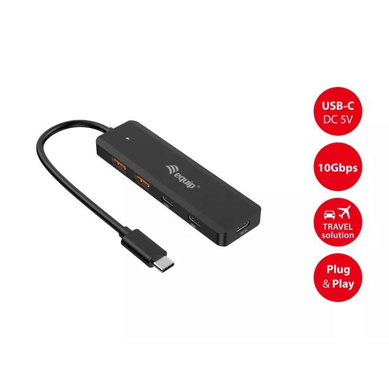 Equip USB-C 4 portu USB 3.2 Gen 2 (10 Gbps) centrālelements, USB-C x 2, USB-A x 2