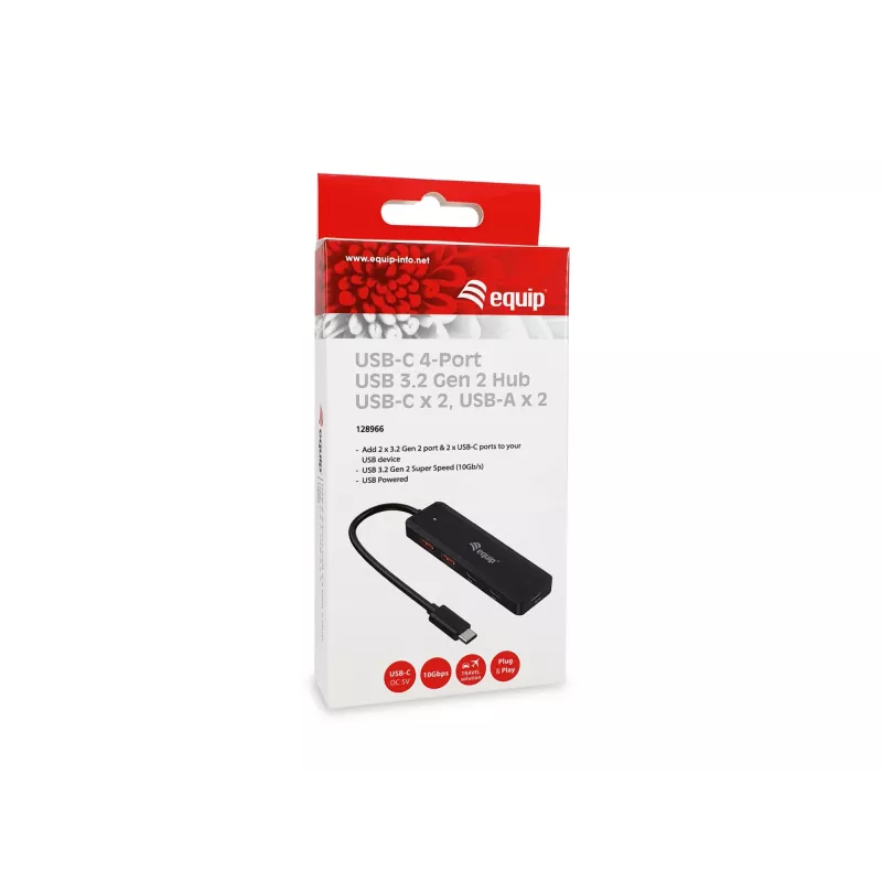 Equip USB-C 4 portu USB 3.2 Gen 2 (10 Gbps) centrālelements, USB-C x 2, USB-A x 2