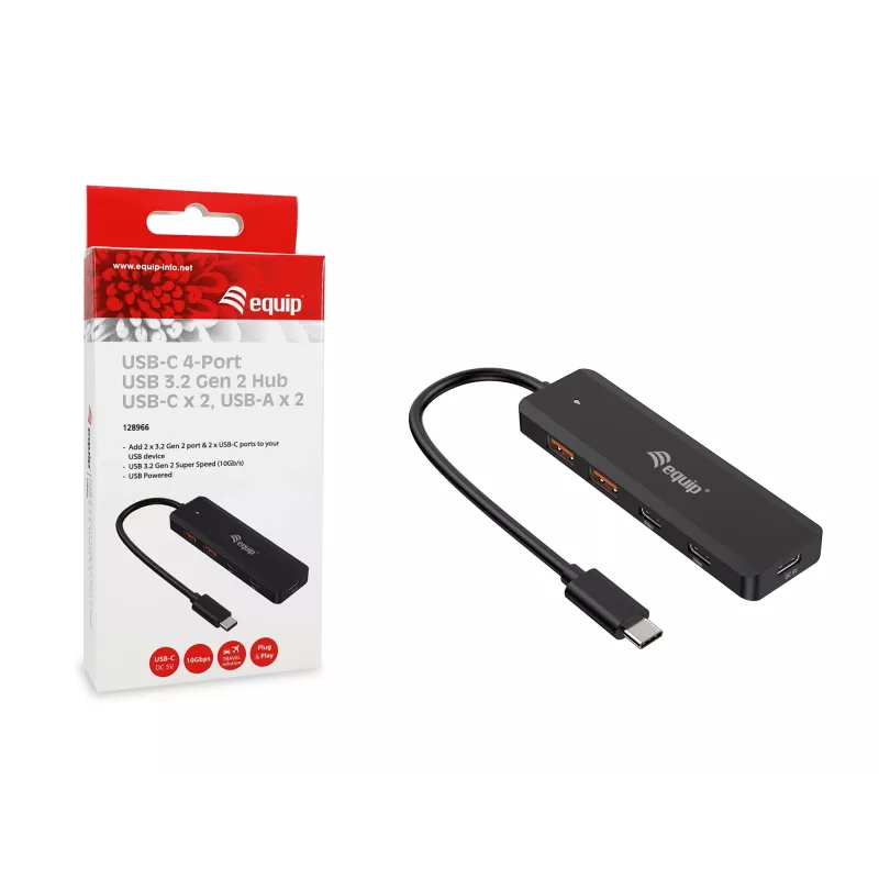 Equip USB-C 4 portu USB 3.2 Gen 2 (10 Gbps) centrālelements, USB-C x 2, USB-A x 2