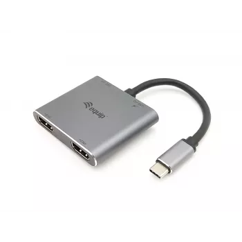 Equip USB-C 4 in 1 Dual HDMI Adapter, USB 3.2 Gen 1 (3.1 Gen 1) Type-C, Sudraba, 4K Ultra HD, 30 Hz, HDMI, Alumīnijs